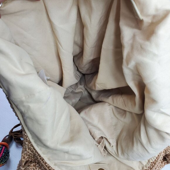 INC International Concepts Women's Beige Tote Bag Knit Beaded Double Handle - Picture 4 of 9